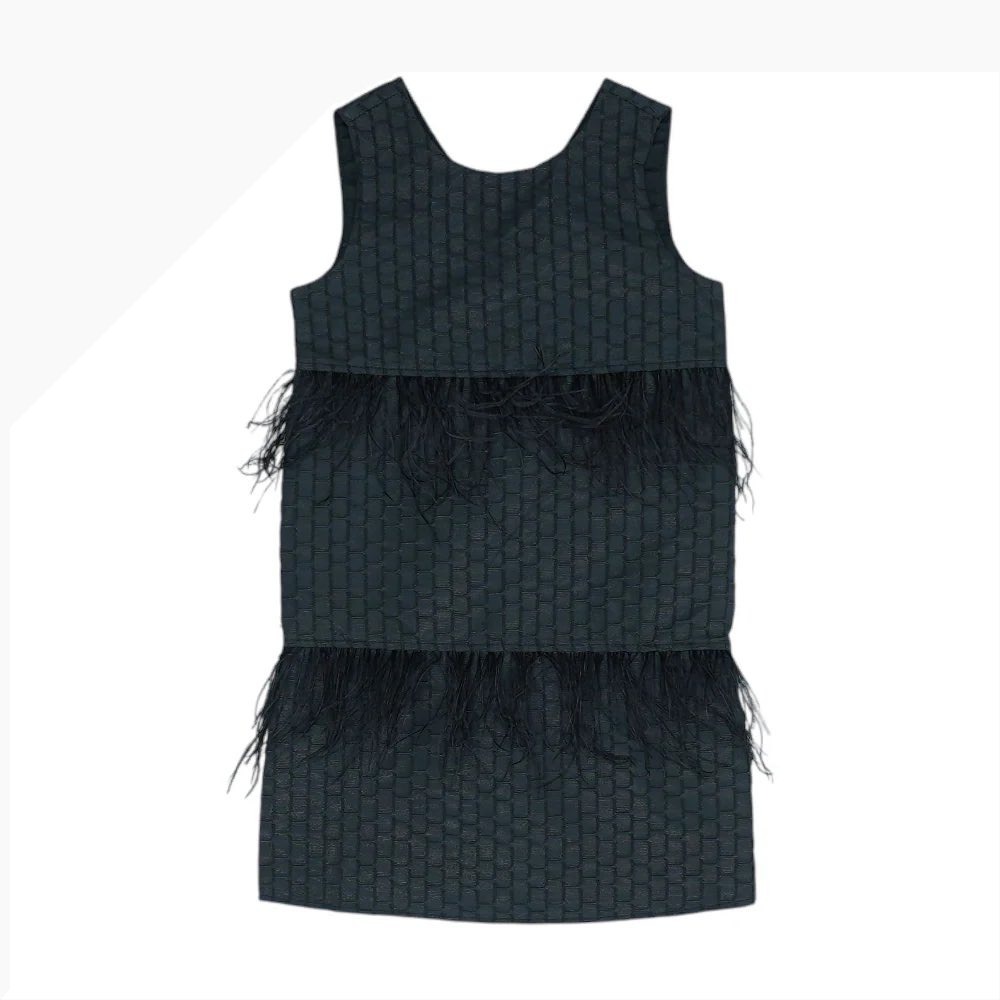 BCBG Girls Black Metallic Feather Trim Shift Party Dress Size 12 Ostrich Trim